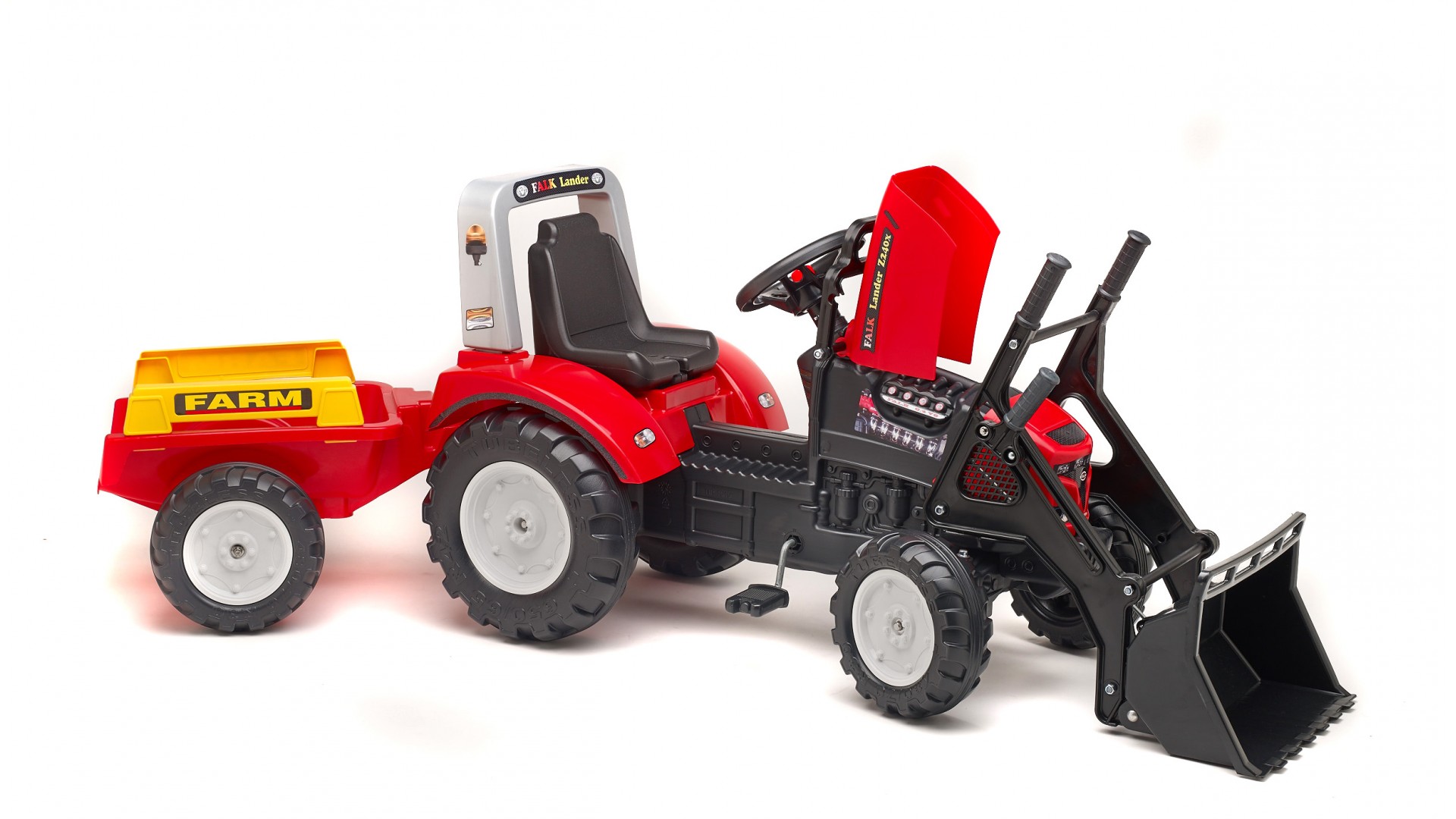 Трактор-экскаватор педальный с прицепом, красный 195 см  